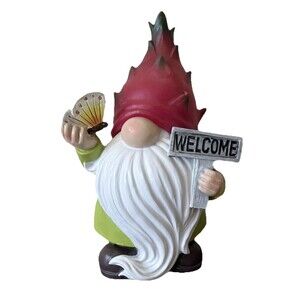 NEW (Open Box) Dragonfruit Garden Gnome Solar Glowing Hat, Butterfly